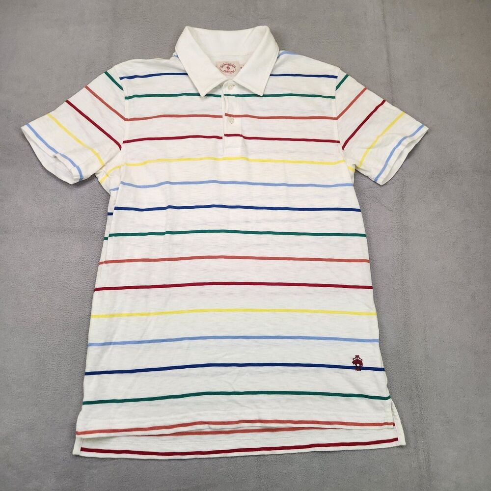 Brooks Brothers Red Fleece Polo Shirt Mens M White Striped Short Sleeve 90's Y2K